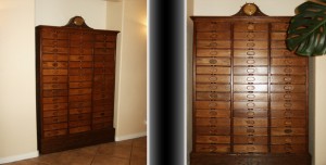 Before & After of an antique wood employee inbox