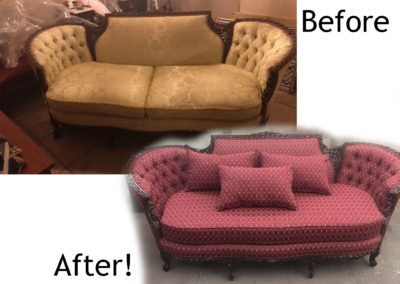 Antique sofa repair and fabric restoration.